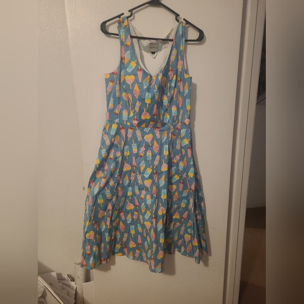 Unique Vintage Ice Cream Print Dress Large